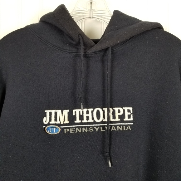 Jim Thorpe Pennsylvania JT Hoodie Sweatshirt Blue Heavy Weight Men's Size Large - Picture 2 of 7